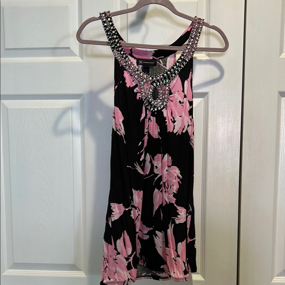 INC International Concepts Pink and Black Babydoll style top.